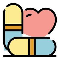 Heart and capsules icon color outline vector