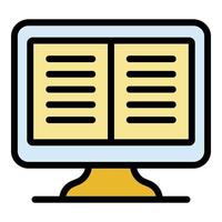 Open book on screen icon color outline vector