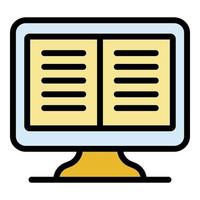Open book on screen icon color outline vector
