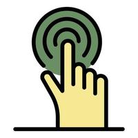 Finger presses a button icon color outline vector