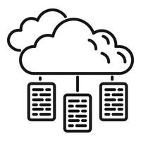 vector de contorno de icono de servidor de datos en la nube. sistema de software