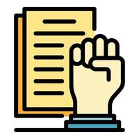 Document and clenched hand icon color outline vector