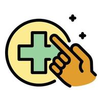 Hand and medical cross icon color outline vector