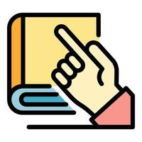 Hand and book of laws icon color outline vector