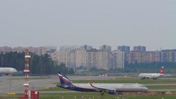 MOSCOW, RUSSIAN FEDERATION SEPTEMBER 12, 2020 - Aeroflot Russian Airlines Airbus A320 taxiing to the runway to depart from Sheremetyevo International airport. Traffic at Sheremetyevo airport video