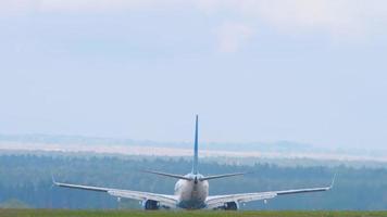 KAZAN, RUSSIAN FEDERATION SEPTEMBER 14, 2020 - Pobeda Airlines Boeing 737 taxis after landing at Kazan International airport video