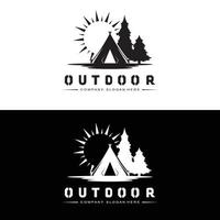 diseño de logotipo de fogata, vector de camping, fuego de madera y diseño forestal