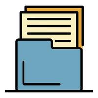 Documents in a folder icon color outline vector