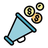 Megaphone and dollars icon color outline vector