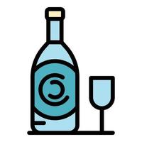 Bottle of wine and a glass icon color outline vector