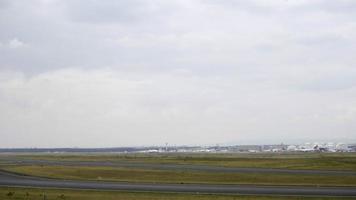 FRANKFURT AM MAIN, GERMANY SEPTEMBER 5, 2015 - Lufthansa Boeing 747 picks up speed and takes off from Frankfurt International Airport, Germany video