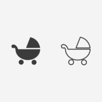 baby stroller, carriage icon vector set symbol sign