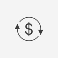 Money, dollar in circle arrow icon vector. currency, cash, bank, exchange, finance, credit, payment symbol sign vector