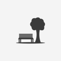 parque, verano, paisaje, vector de icono de naturaleza. banco, público, jardín, signo de símbolo de árbol