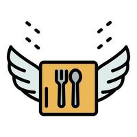 Wings napkin fork and spoon icon color outline vector