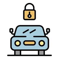 The lock above the car icon color outline vector