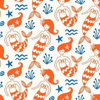 Seamless Pattern with Cute Mermaids vector