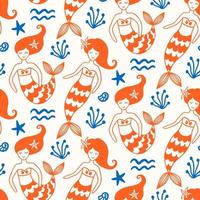 Seamless Pattern with Cute Mermaids vector