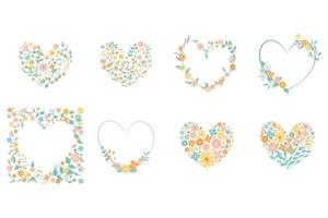 Pastel cute flower element in heart shape set for decoration of valentine or wedding card vector