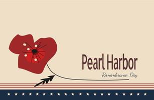 flor de amapola roja brillante, pancarta de garabatos vectoriales para el día del recuerdo de Pearl Harbor vector