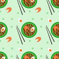 Soup Ramen in a bowl, seamless pattern, vector. vector