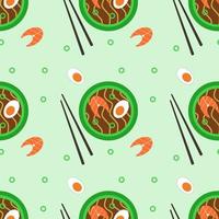 Soup Ramen in a bowl, seamless pattern, vector. vector