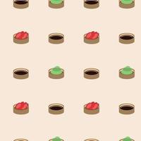 Soy sauce, ginger and wasabi, seamless pattern, vector. vector