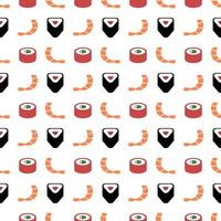 Sushi rolls and shrimp, vector seamless pattern.