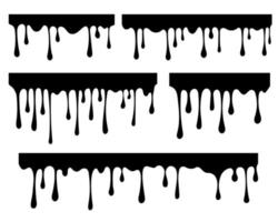 Melted drips and liquid paint drops. Current chocolate, ink, honey or syrup. Oil and cream blobs. Vector seamless border.