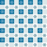 Checkered Christmas pattern with snowflakes. Seamless blue gingham background. Scandinavian winter vichy backdrop. Vector holiday print