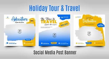 Travel social media post template for summer holiday tourisim marketing and offer sale web square flyer post or banner design promotion vector template