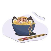 asian miso ramen noodle bowl with eggs, wakame, tofu. vector