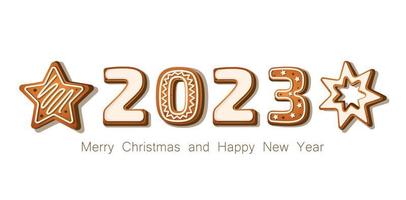 The picture shows gingerbread in the form of the new year 2023. Will it taste just as good vector