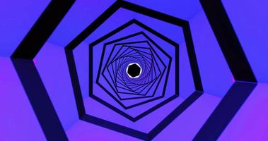 A beautiful abstract purple-pink tunnel of square shapes wrapped twisted into a spiral of bright lines on a black space background. Abstract background. Screensaver, video in high quality 4k