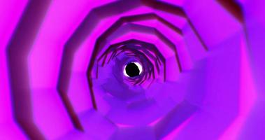 A beautiful abstract purple-pink tunnel of square shapes wrapped twisted into a spiral of bright lines on a black space background. Abstract background. Screensaver, video in high quality 4k