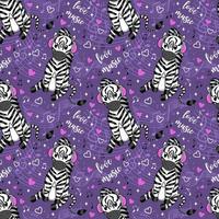 cute zebra in headphones, love music seamless vector pattern. wrapper for gift box