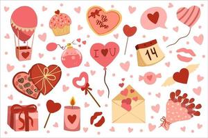 Vector cute objects and elements for Valentine's Day cards. vector flat collection