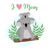 I love mom, vector cartoon illustration. Cute koala and baby