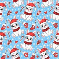 seamless pattern with christmas candy cane caramel, banny and snowflakes, endless background, repeating texture vector