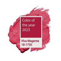 Viva magenta trending color of 2023. Vector lipstick smear isolated on white background