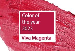 Viva magenta trending color of 2023. Vector lipstick smear isolated on white background