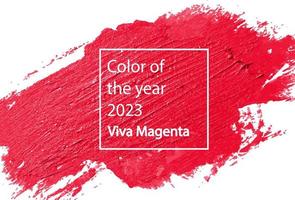 Viva magenta trending color of 2023. Vector lipstick smear isolated on white background