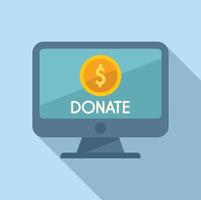 Donate online monitor icon flat vector. Charity help vector