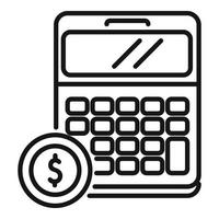 monetizar el vector de contorno del icono de la calculadora. conversión de dinero