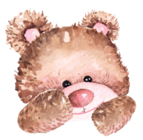 Watercolor teddy bear hand drawn illustration.Lovely Teddy Bear brown toy for valentines day gifts. png
