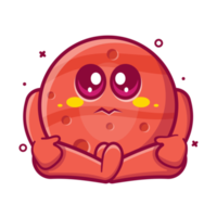 mascotte de personnage de la planète mars mignonne avec une expression triste dessin animé isolé dans un style plat png