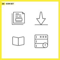 4 Creative Icons Modern Signs and Symbols of data book invoice bottom layout Editable Vector Design Elements