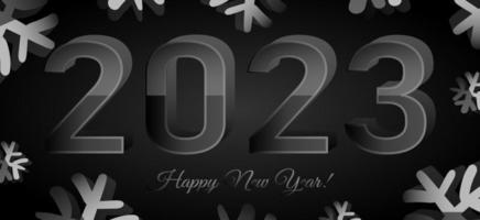 2023 New Year celebration banner. Glossy metallic vector numbers and snowflakes.