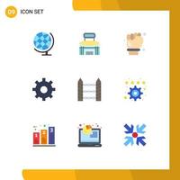 Pictogram Set of 9 Simple Flat Colors of security barbed labour hand setting gear Editable Vector Design Elements