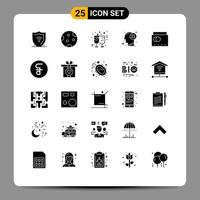 Set of 25 Commercial Solid Glyphs pack for mark head weather failure reception Editable Vector Design Elements